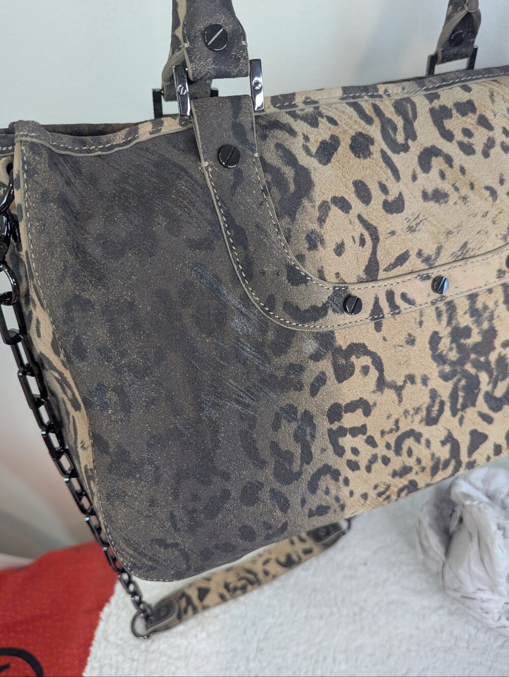 Tory Burch Amanda Leopard Print Satchel Chain Strap NWT Tag Coconut 11109017 - Picture 15 of 15